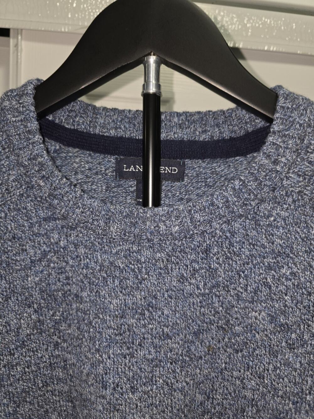 Lands‎ End Mens Large Blue 100% Lambswool Crewneck Marl Knit Sweater Classic Fit